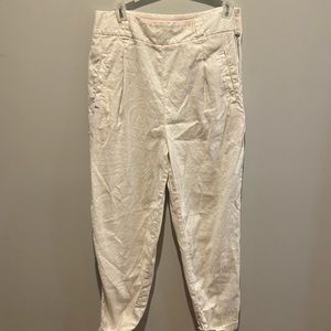 Anthropologie high waisted white linen pants